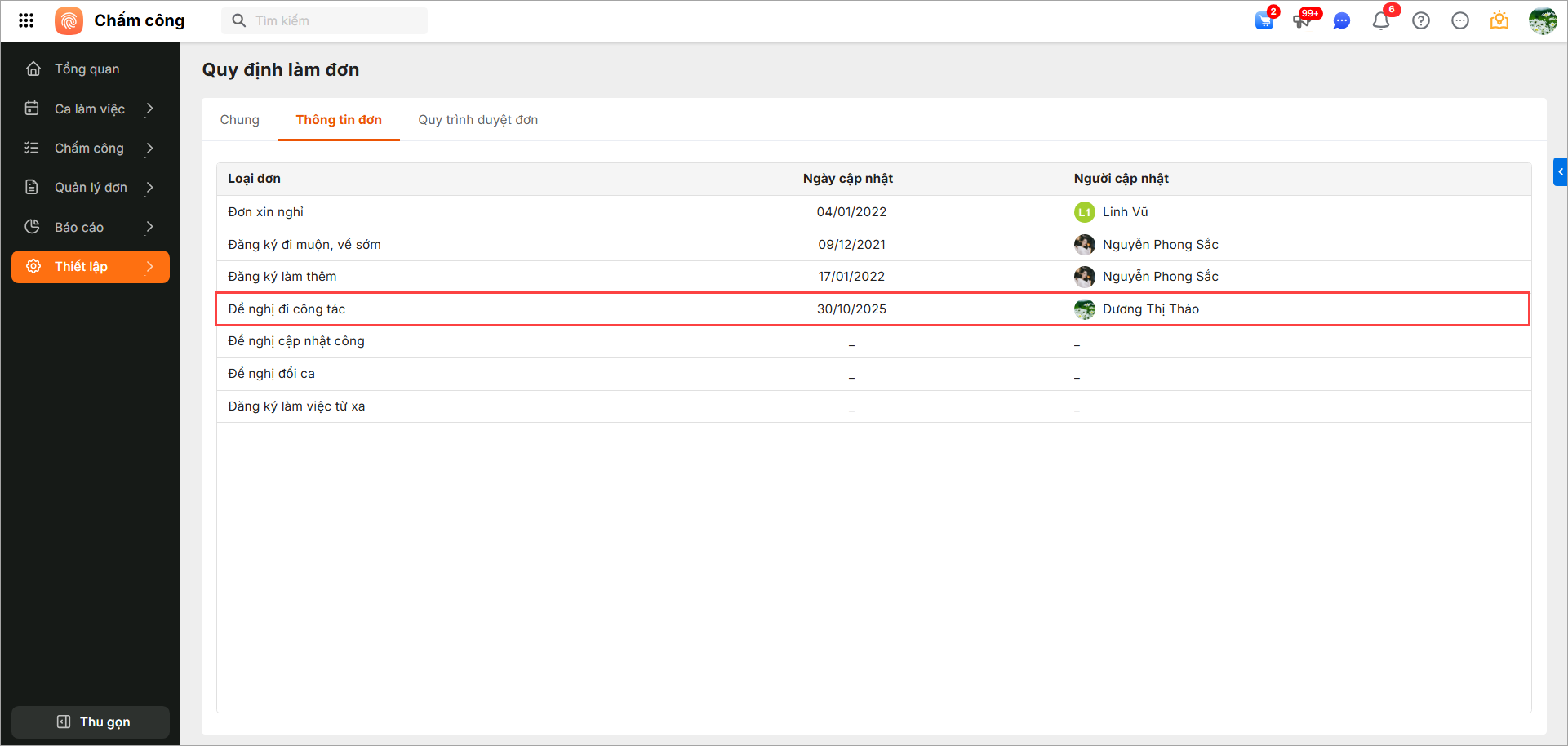 Giao diện thiết lập trường mở rộng