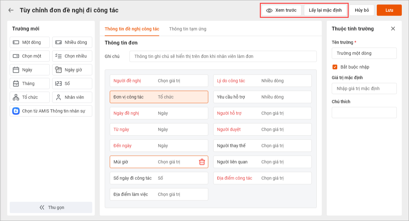 Xem trước và hoàn tác thiết lập