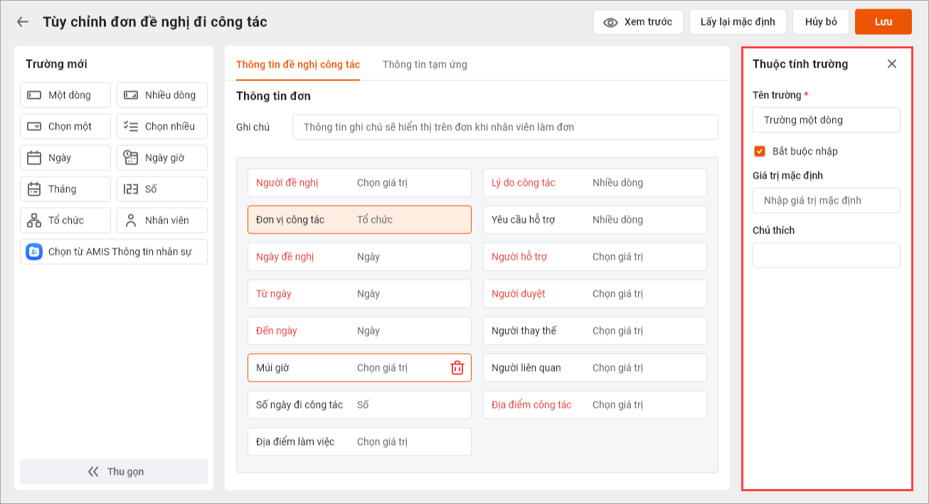 Thay đổi thuộc tính trường