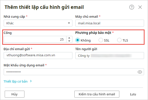 Thiết lập cấu hình gửi email – AMIS Mua hàng
