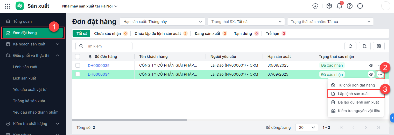 Lập lệnh sản xuất từ MISA AMIS Sản xuất
