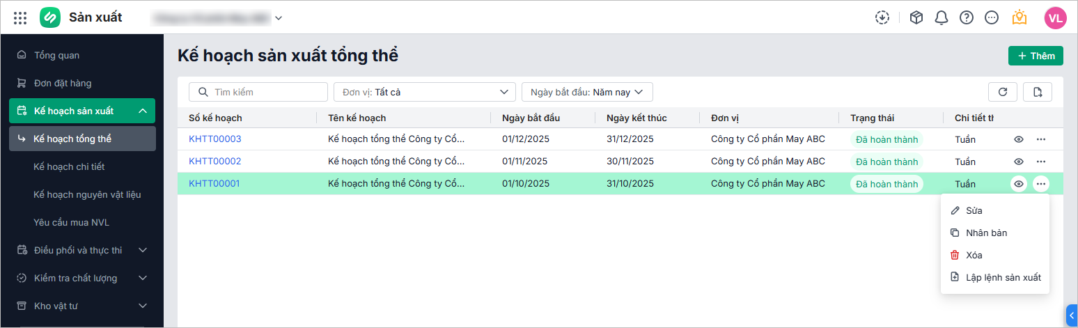 Tính năng lập kế hoạch sản xuất trên misa amis sản xuất